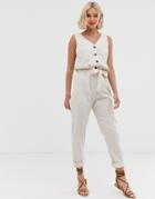 Jdy Button Through Linen Jumpsuit - Cream