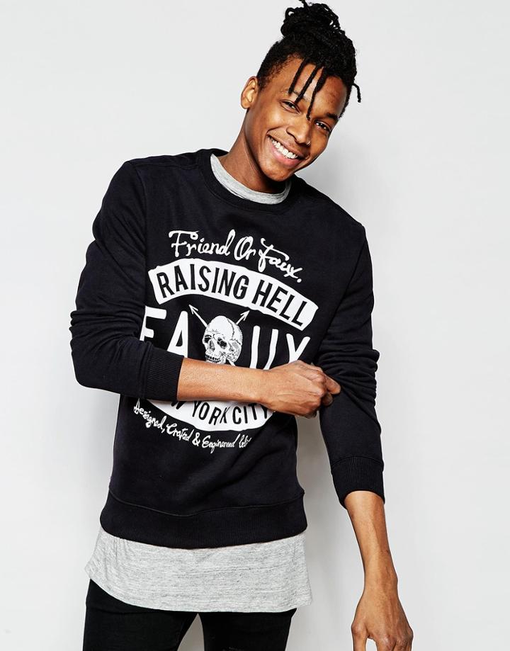 Friend Or Faux Sweatshirt Piston Skull Print - Black