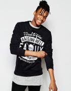 Friend Or Faux Sweatshirt Piston Skull Print - Black