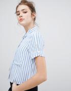 Bershka Cropped Shirt In Blue Stripe - Multi