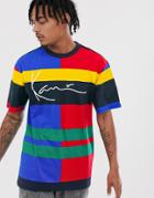 Karl Kani Signature Block T-shirt With Embroidered Logo In Blue/red - Blue
