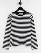 Weekday Alanis Cotton Long Sleeve Stripe T-shirt In Black And White-multi