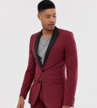 Asos Design Tall Super Skinny Tuxedo Suit Jacket In Burgundy-red
