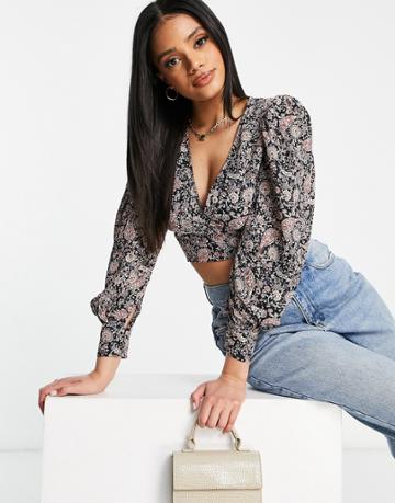 In The Style Paisley Wrap Front Coordinating Blouse In Black
