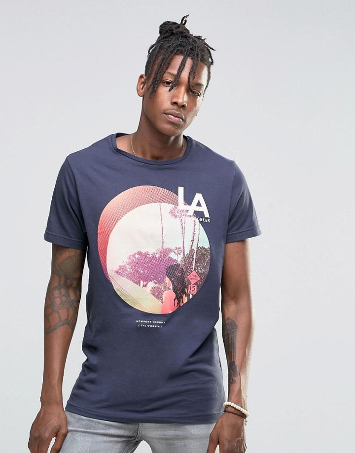 Pull & Bear T-shirt With La Print In Navy - Navy