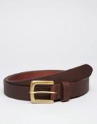 Asos Slim Black Leather Belt With Emboss - Brown