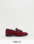 Asos Design Wide Fit Loafers In Burgundy Faux Suede With Tassel-red