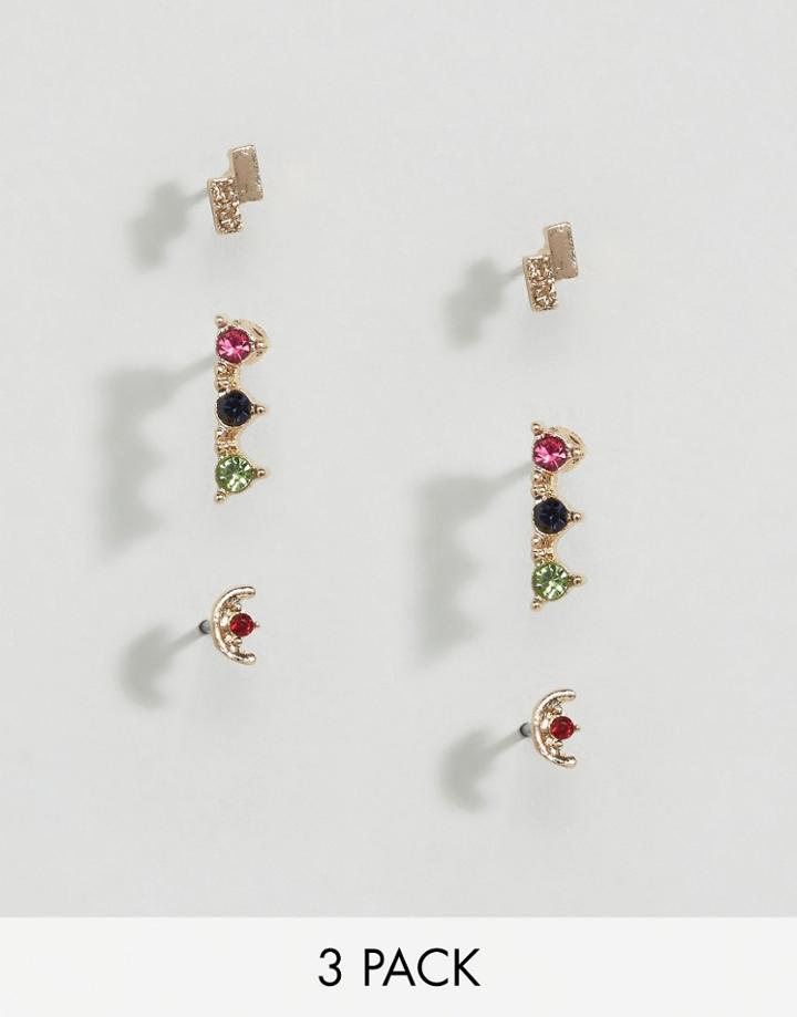 Asos Pack Of 3 Rainbow Stud Earrings - Multi