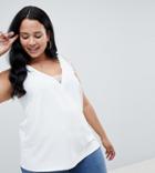 Asos Design Curve Deep Plunge Lace Insert Cami Tank-white