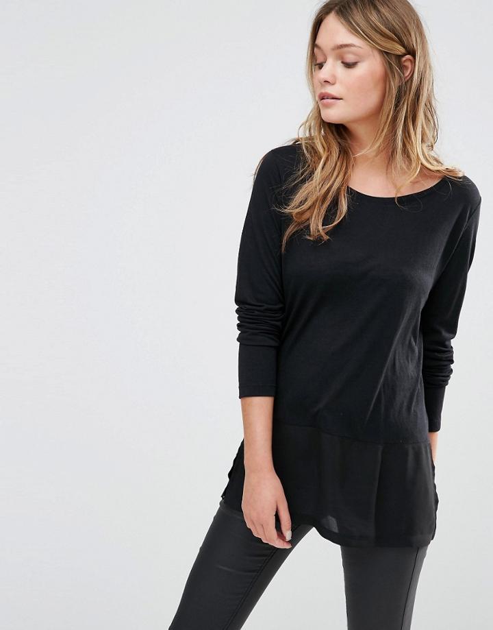 J.d.y Sheer Back Long Sleeve Top - Black