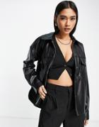Vero Moda Oversized Faux Leather Shirt In Black