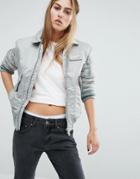 Schott Coach Bomber Jacket With Woven Badge On Front - Silver