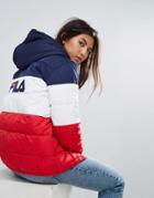 Fila Longline Padded Jacket With Hood And Back Logo In Color Block - Multi