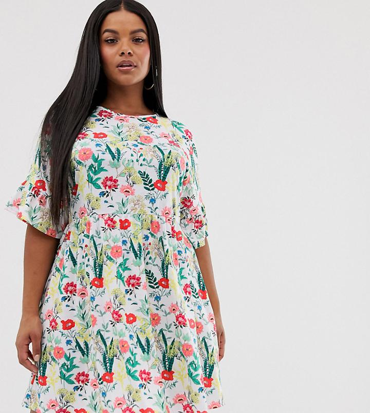 Boohoo Plus Exclusive Smock Dress In Floral - Multi