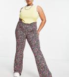Asos Design Curve Kick Flare Pants In Dark Based Floral-multi