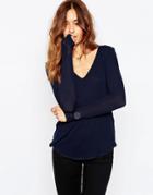 Asos The New Forever T-shirt With Long Sleeves In Soft Touch - Navy
