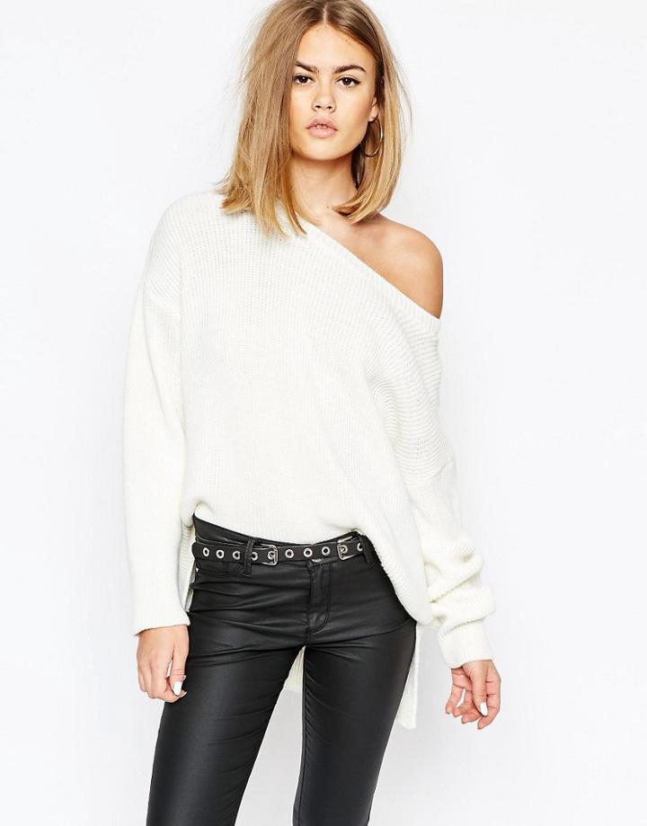 Daisy Street High Low Slouchy Rib Knit Sweater - Cream