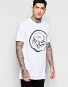 Asos Super Longline T-shirt With Skull Print And Hem Extender - White