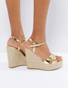 Office Wonder Metallic Wedge Espadrilles - Gold