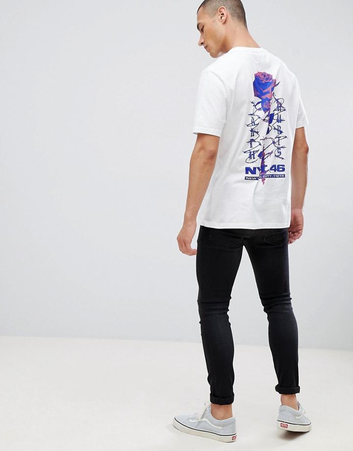 Asos Design Relaxed T-shirt With Rose And Thorn Print - White