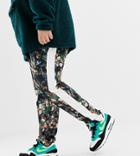 Asos Design Plus Skinny Joggers In Retro Track Fabric With Floral Print And Side Stripes - Black