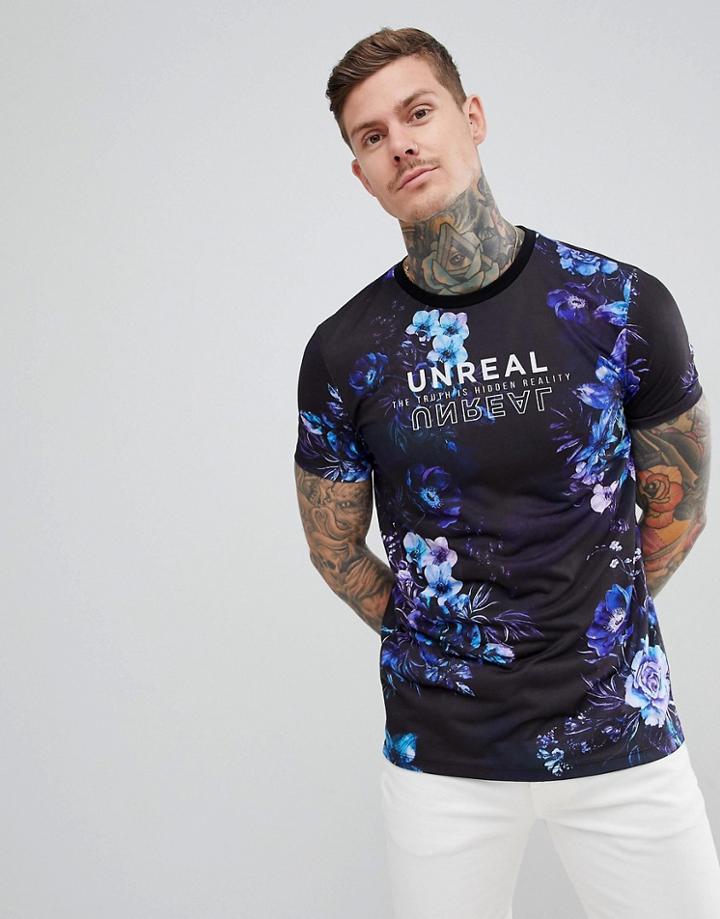 Asos Design T-shirt With All Over Floral Print And Front Text Print - Multi
