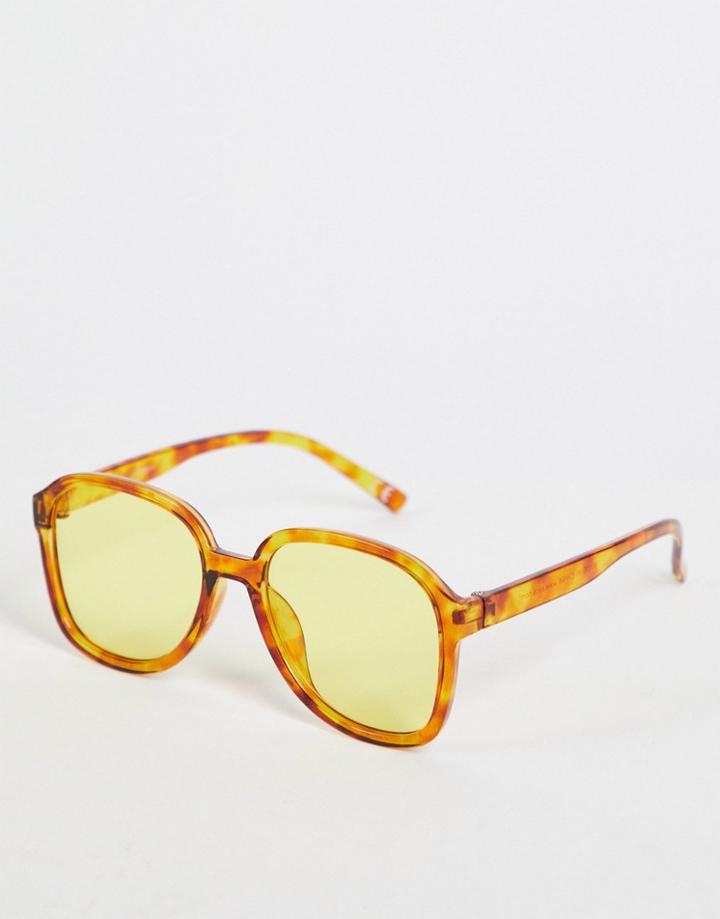 Asos Design Recycled Oversized Square Sunglasses With Yellow Lens In Brown Tortoiseshell