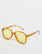 Asos Design Recycled Oversized Square Sunglasses With Yellow Lens In Brown Tortoiseshell