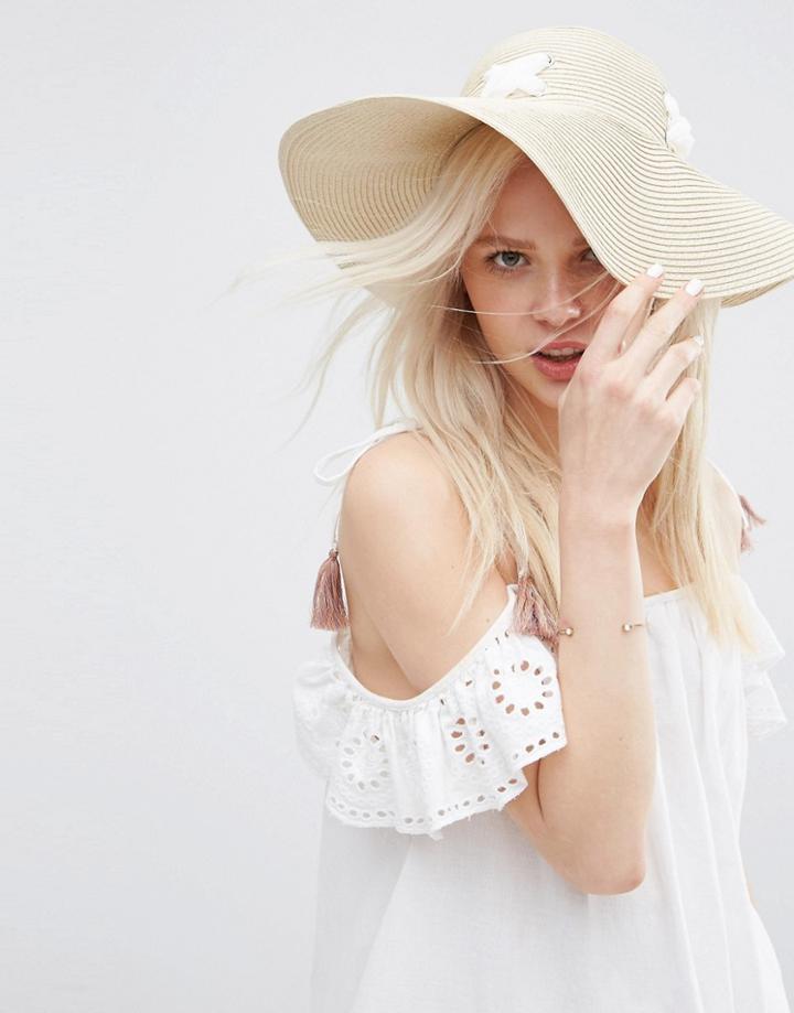 Asos Eyelet Thread Through Straw Floppy Hat - Natural
