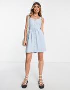 Miss Selfridge Denim Button Front Sun Dress In Lightwash Blue