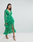 Dark Pink High Low Maxi Dress With Tierred Split Skirt - Green