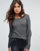 Only Nabi Mid Frill Sleeve Top - Gray