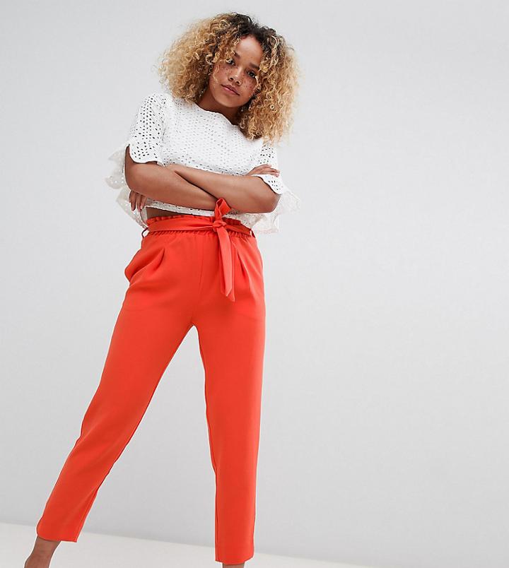 River Island Petite Tie Front Peg Leg Pants - Orange