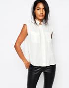 Y.a.s Rhina Sleeveless Shirt With Pockets - White