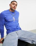 Asos Design Lightweight Sweatshirt In Blue With Basketball Print-blues