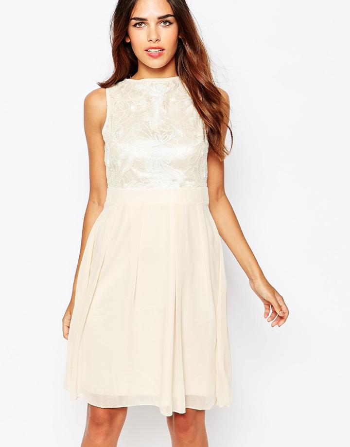 Little Mistress Skater Dress With Embellished Top - Cream