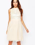 Little Mistress Skater Dress With Embellished Top - Cream
