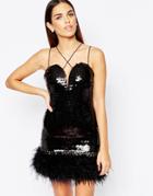 Rare Opulence Sequin Dress With Feather Trim - Black