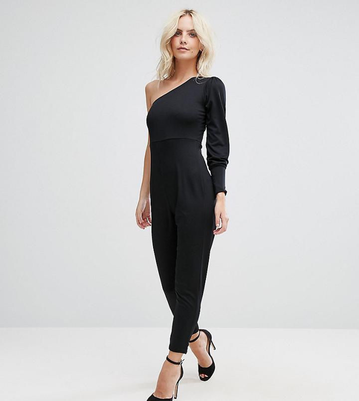 Boohoo Petite One Shoulder Jumpsuit - Black