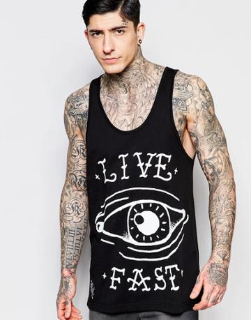 Rum Knuckles Tank Live Fast Print - Black