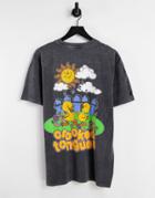 Crooked Tongues T-shirt With Duck Garden Print In Washed Black