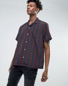 Asos Festival Oversized Stripe Shirt In Drapey Fabric With Revere Collar - Red