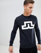 J Lindeberg Crew Neck Large Logo Sweatshirt In Black - Black
