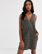 Vero Moda Zip Up Checked Pinny Dress-multi