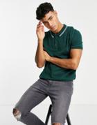 New Look Pique Tipped Polo In Dark Green