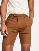Asos Design Skinny Smart Shorts In Chocolate Brown