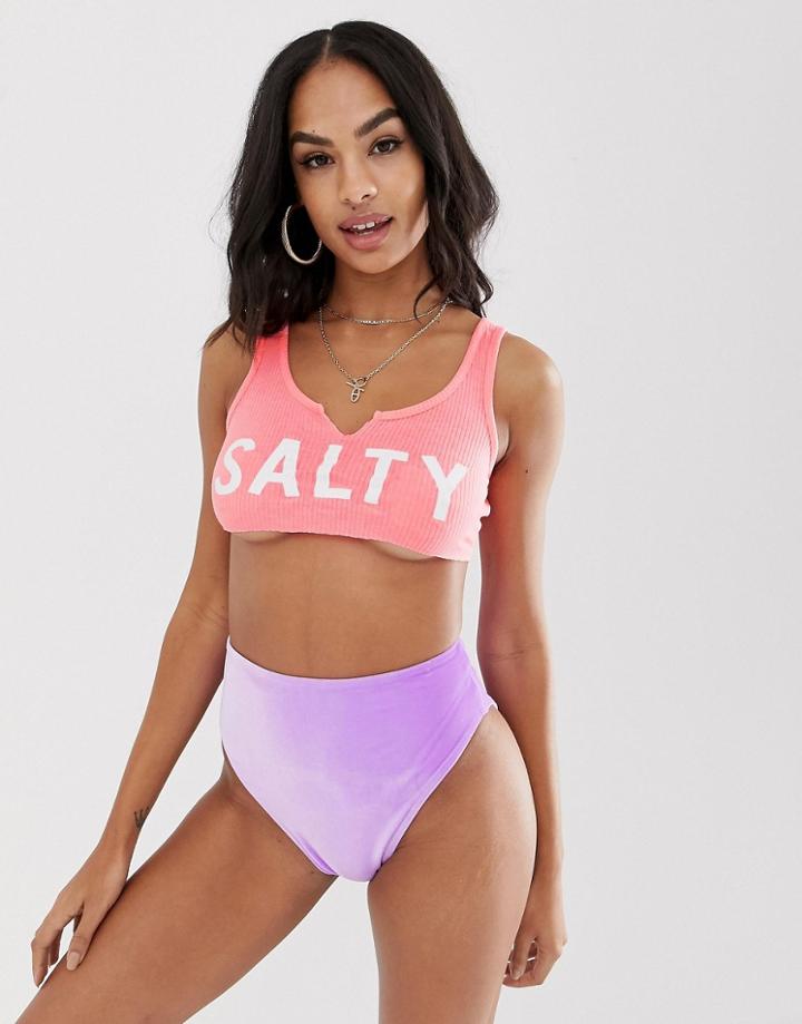 Asos Design 'salty' Jersey Beach Crop Top In Neon Rib-pink