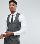 Asos Tall Slim Vest In Moons Wool Rich Monochrome Check - Black
