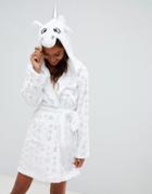 Loungeable Fluffy Fleece Unicorn Metallic Star Robe - White