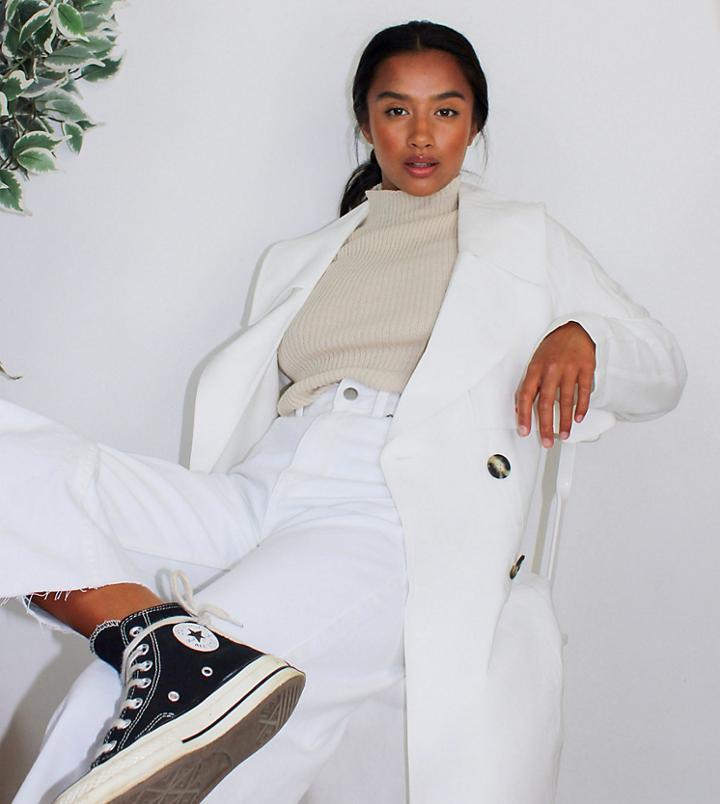 Asos Design Petite Slouchy Trench Coat In White-green